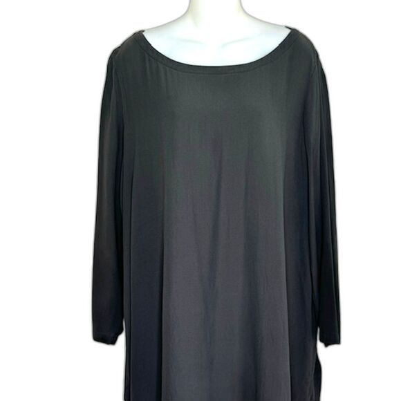 EILEEN FISHER GRAY CRAPE TEXTURED SILK TUNIC TOP SIZE LARGE 3/4 SLEEVES - Picture 2 of 10